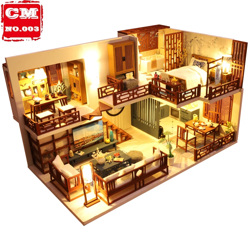 

DIY DollHouse Wooden Doll Houses Miniature Dollhouse Furniture Kit Toys for Children New Year Christmas Gift Casa M025