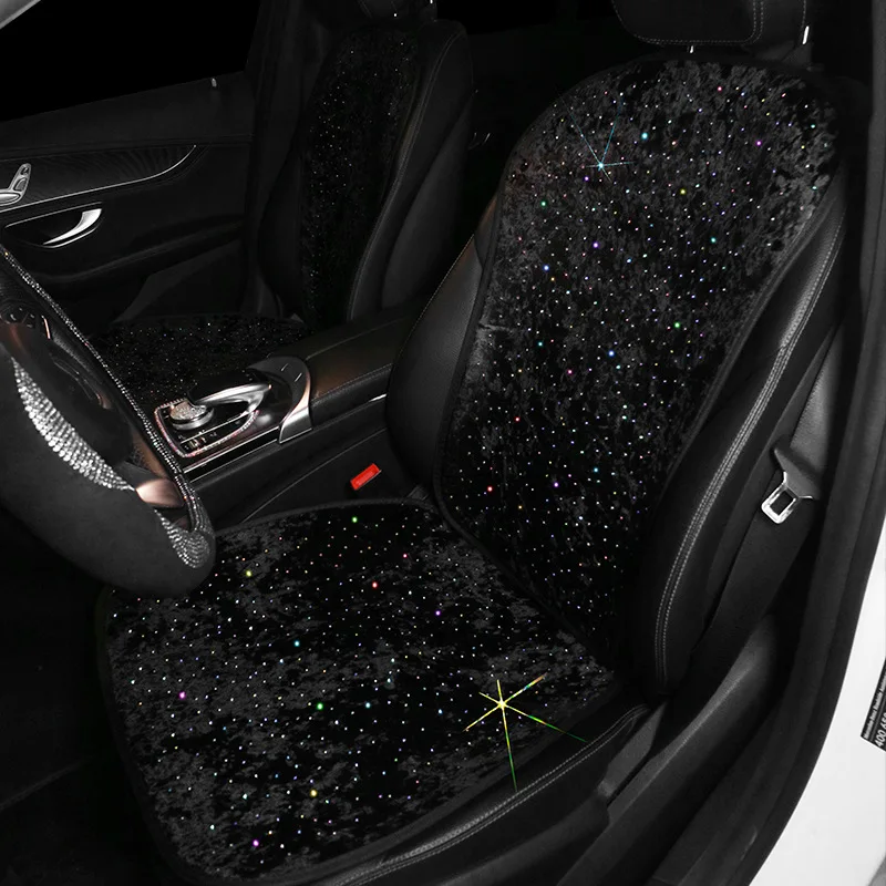 Universal Diamond Star Car Seat Covers Rhinestone Short Plush Car Seat Mat Pad Auto Interior Seat Cushion Accessories Women