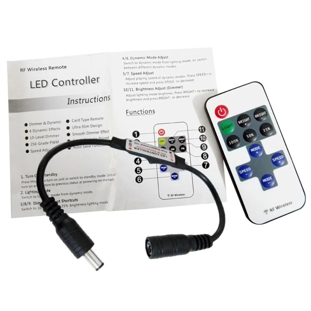 ICOCO DC5V-DC 24 в 11 ключей RF беспроводной пульт дистанционного управления светодиодный мини Диммер контроллер для одного цвета светильник