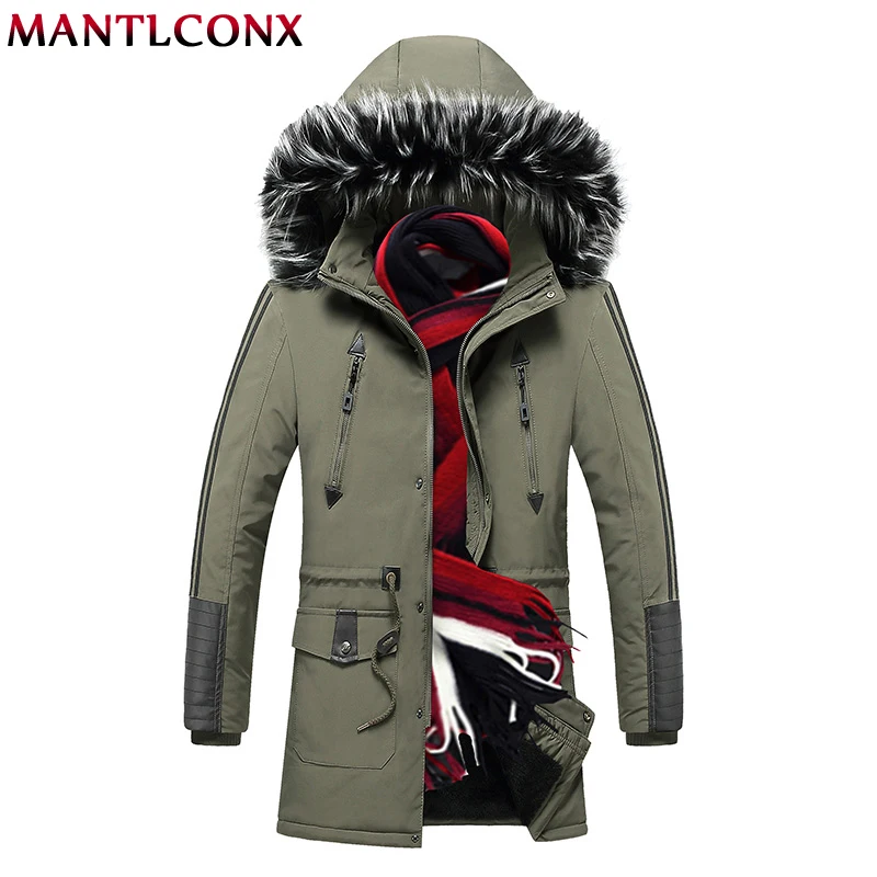 MANTLCONX, толстая Мужская зимняя парка с меховым капюшоном, модный бренд, теплое длинное пальто на молнии, Мужская ветрозащитная куртка, Мужская на подкладке, куртки