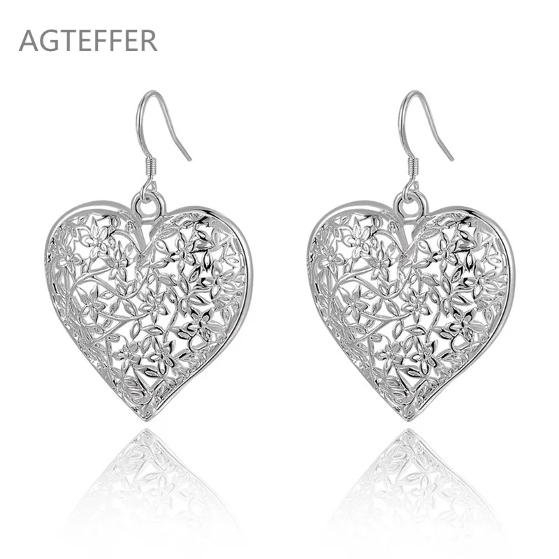

AGTEFFER 925 Sterling Silver Hollow Heart Flower Earrings For Women Best Gift Wedding Engagement Jewelry