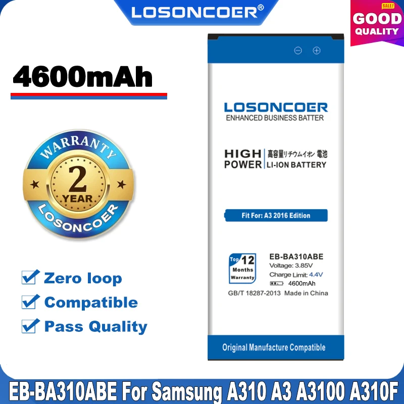100% Оригинальный LOSONCOER 4600 мАч фотоаккумулятор для Samsung Galaxy A3 2016 Edition A310F A310 Сменный