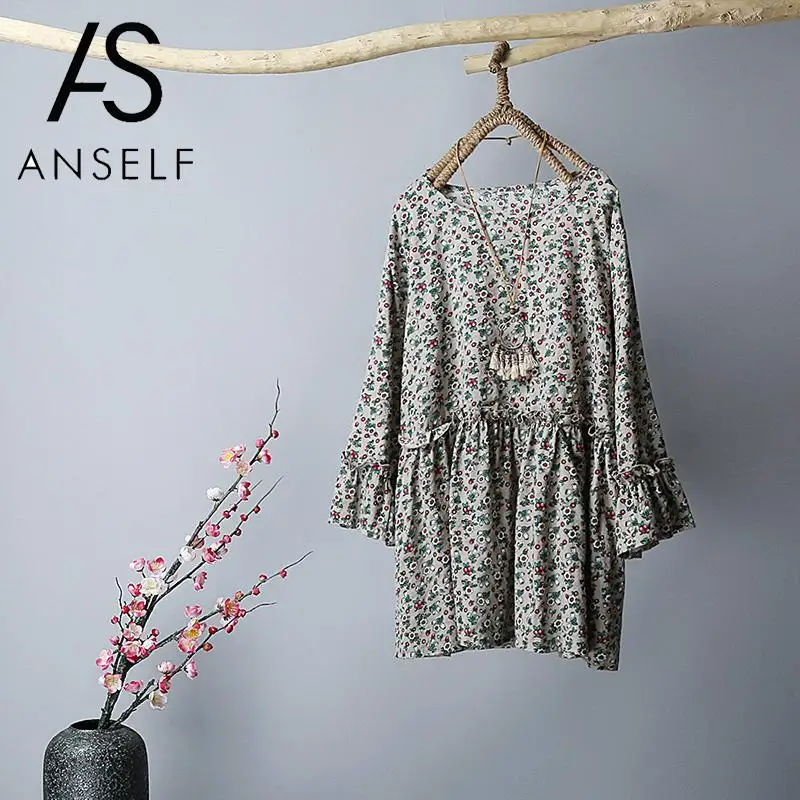 Размера плюс Для женщин блузка цветочный цветок печати рукав три четверти с