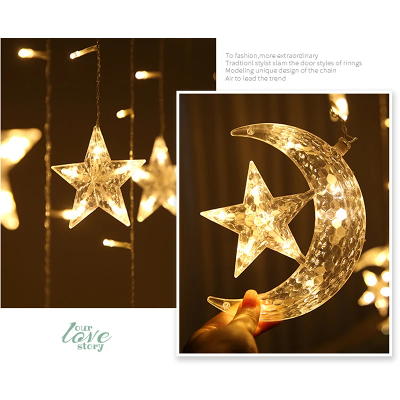 

138 LED Star Moon Curtain Stringlights Decorations for Wedding Party Home Garden Bedroom L5