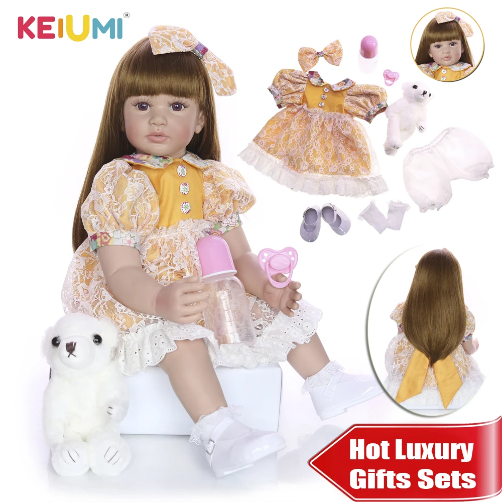 KEIUMI 60 см Reborn baby girl куклы Реалистичная принцесса 24 ''модные силиконовые Reborn Bonecas для детей Playmates мягкие куклы