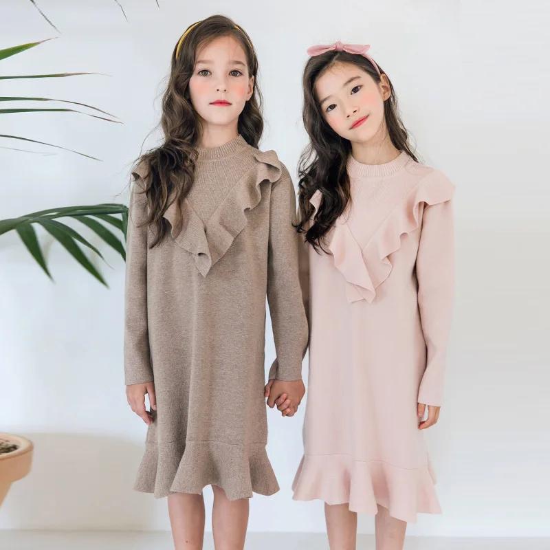 2020 Autumn and Winter New Style Girls Dress Long Casual Kids Dresses for Fashion Knitting Baby #8146 | Детская одежда и обувь