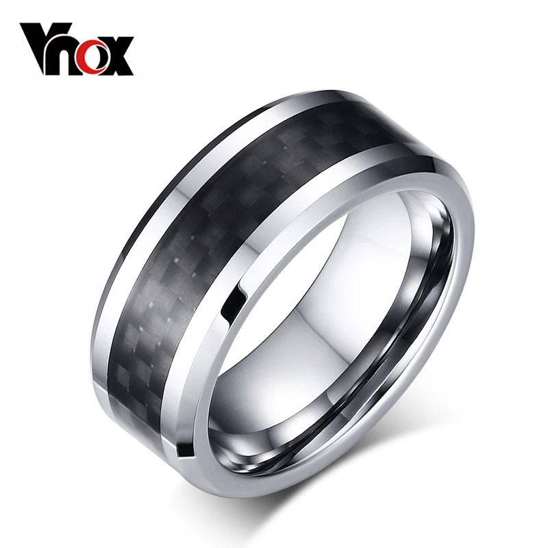 Vnox 100% Вольфрам кольца карбида для мужские черные углерода Волокно Для мужчин S