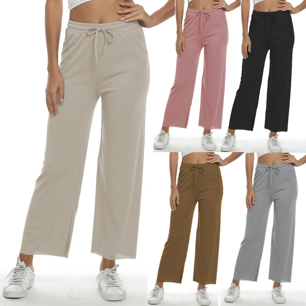 

Summer new solid color lace solid color straight cropped women's trousers casual outdoor sports all-match ladies trousers 2021