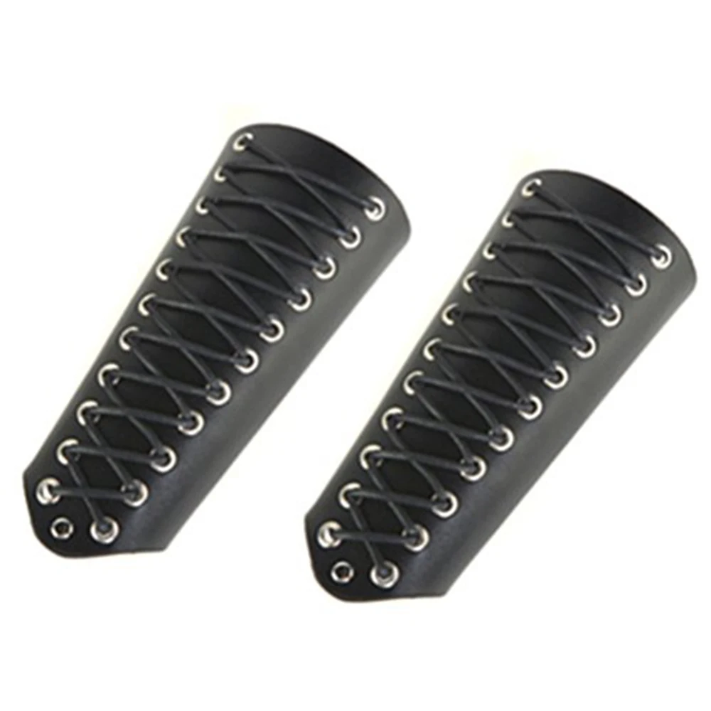 

HZMAN 2 Pack Unisex Faux Back Leather Gauntlet Wristband Wide Bracer Arm Armor Cuff