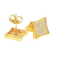 mens hip hop rock hot sale yellow gold filled micro set cubic zirconia copper stud earrings