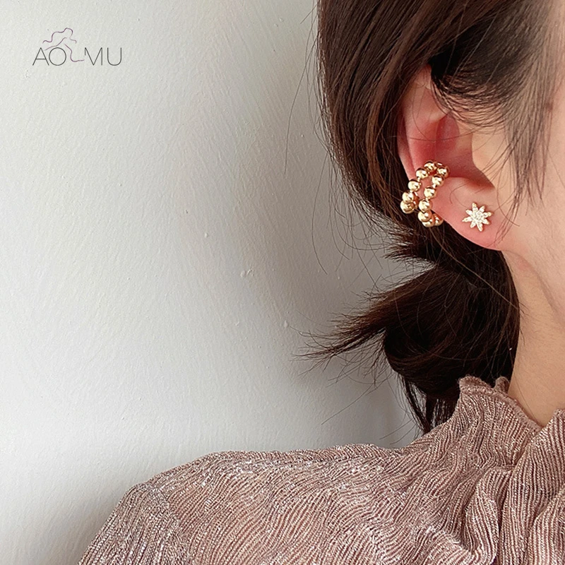 Женские и мужские двухслойные серьги клипсы AOMU металлические без пирсинга с