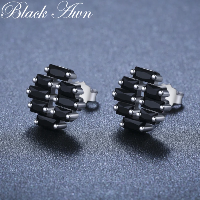 

Simple 100% Genuine 925 Sterling Silver Jewelry Black Spinel Stone Star Cute Party Stud Earrings for Women Bijoux Femme I140