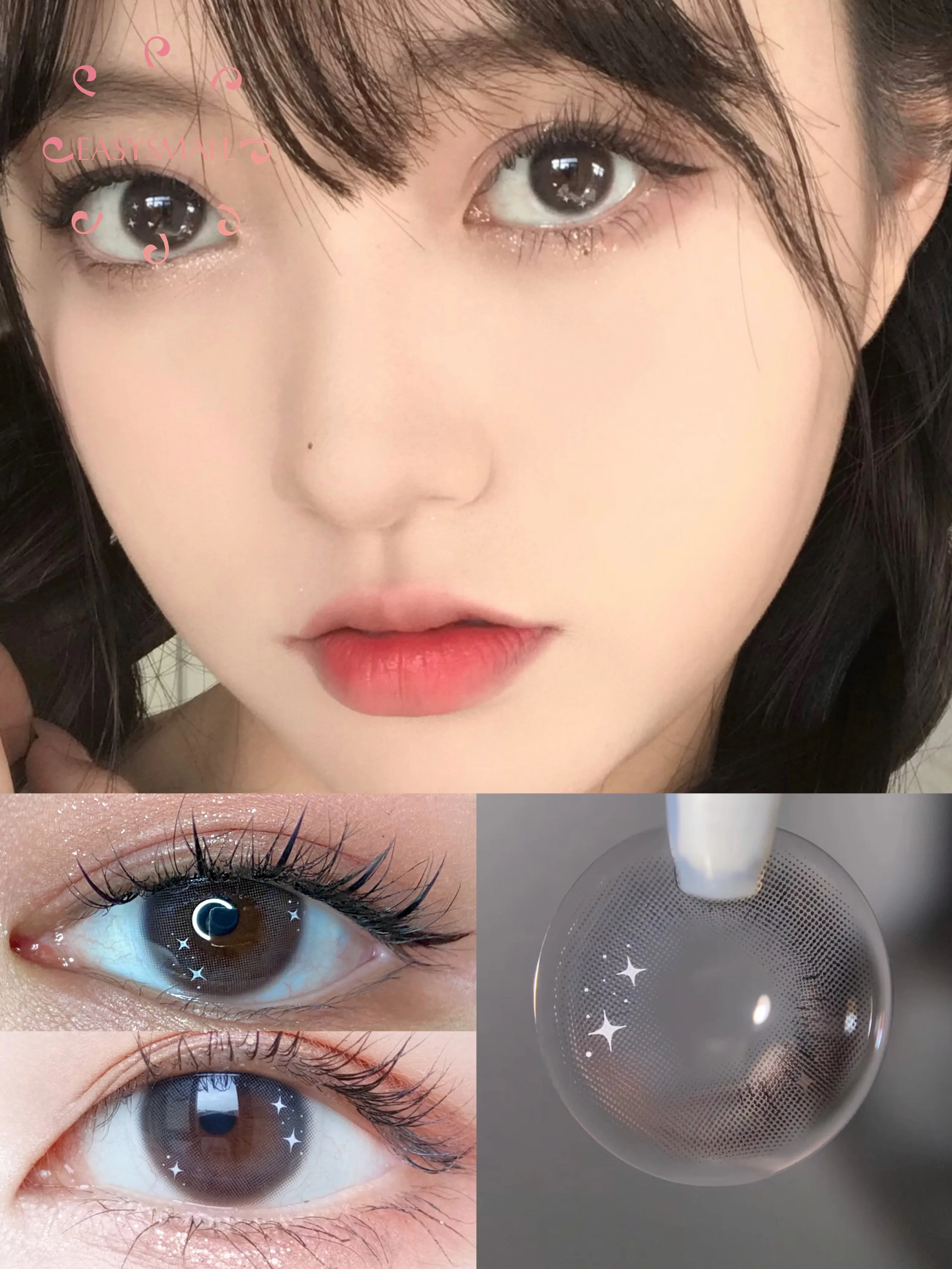 

Easysmall Shiny gray brown unique exclusive small pupil Contact Lenses for Eyes Colored yearly degrees prescription myopia