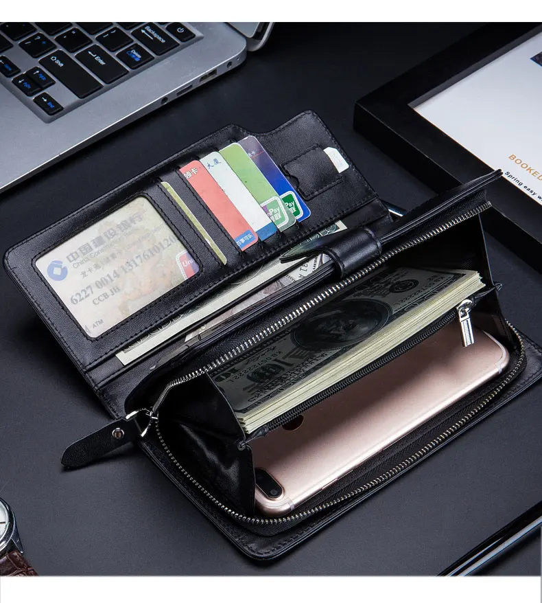 BULLCAPTAIN мужской кошелек клатч из натуральной кожи брендовый Rfid кошелек Мужской органайзер для сотового телефона клатч на запястье Длинный кошелек для монет