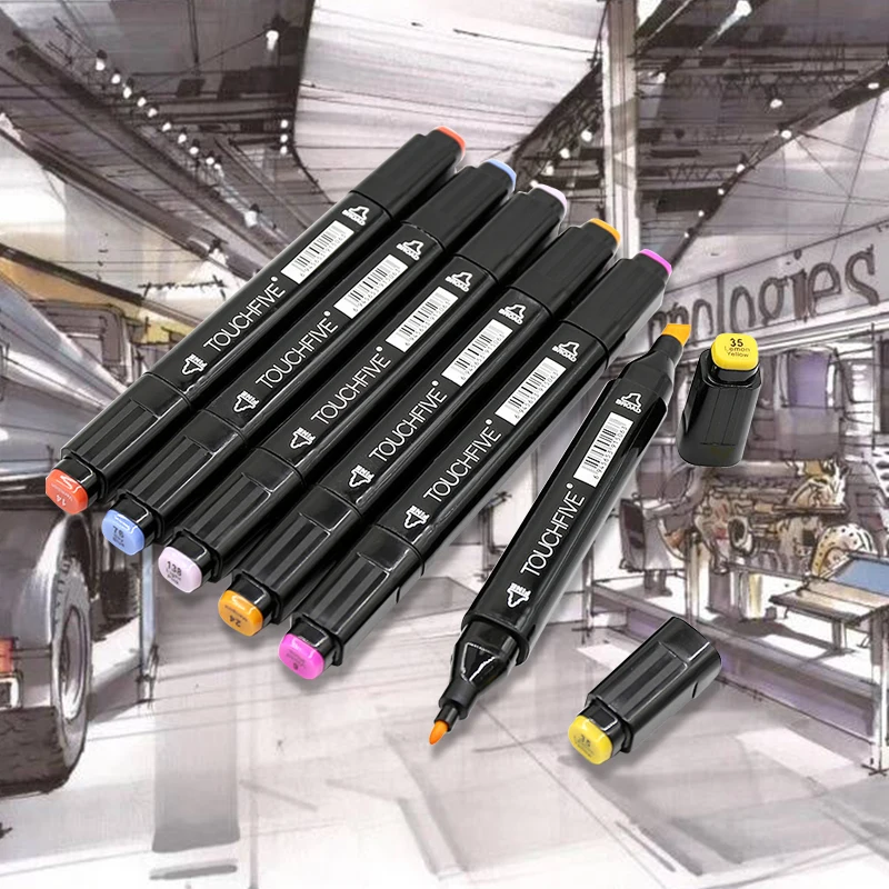 Маркеры TOUCHFIVE 30/40/60/80 цветов двухсторонние спиртовые графические эскизные