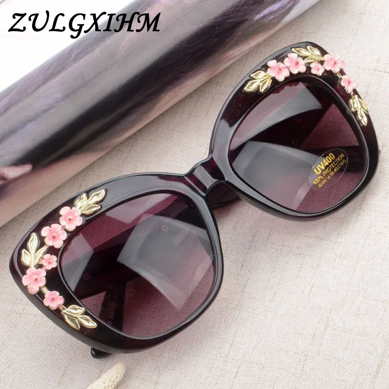 

2020 Cat Eye Luxury Oversize Sunglasses For Women Rose Flower Vintage Girls Oculos De Sol Brand Design Women Sun Glasses
