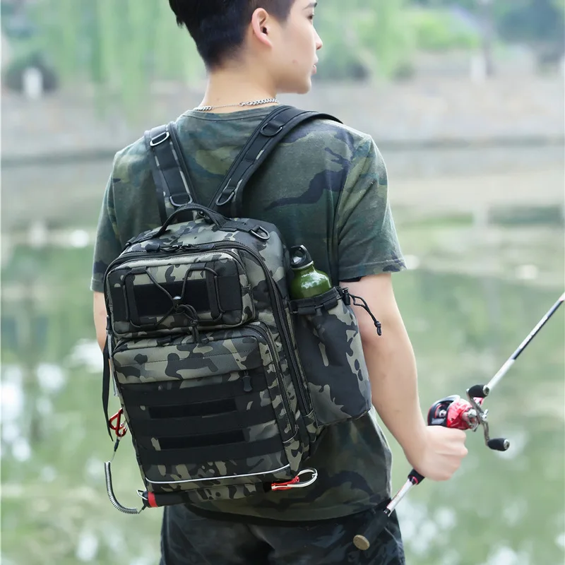 Fishing Lure Backpack Chest Bag Climbing Outdoor Military Shoulder Bag for Sport Camping Molle Army Fishing Box Rod Bag XA36++G