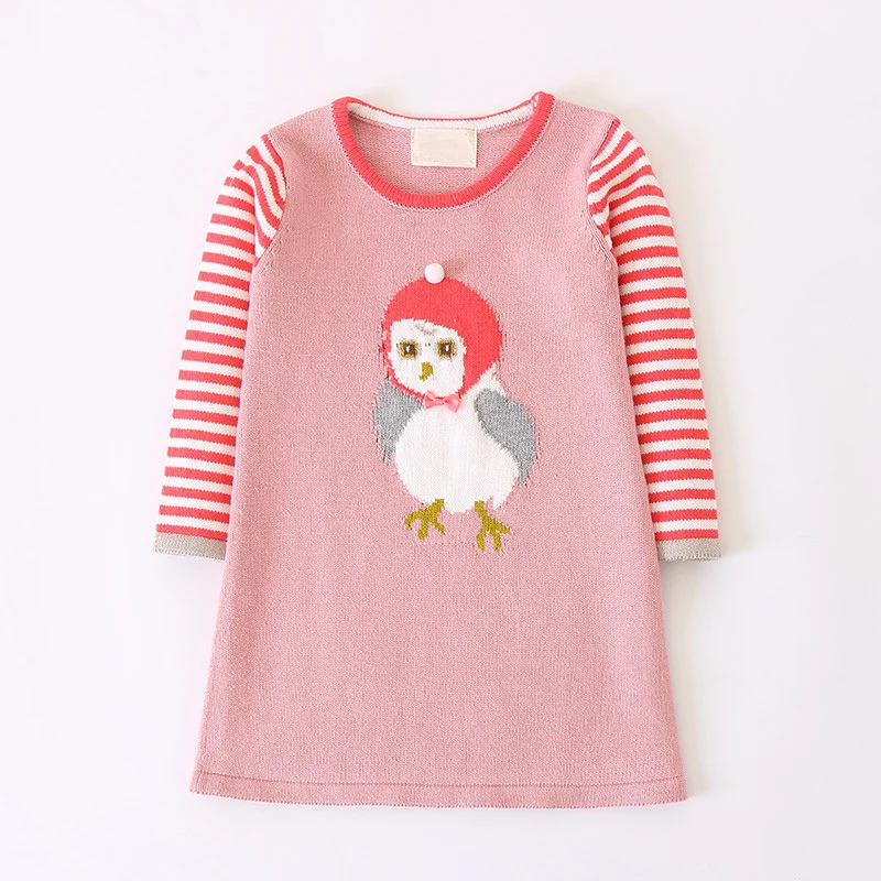 Вязаное платье для девочек весна-осень детское платье-свитер с длинным рукавом