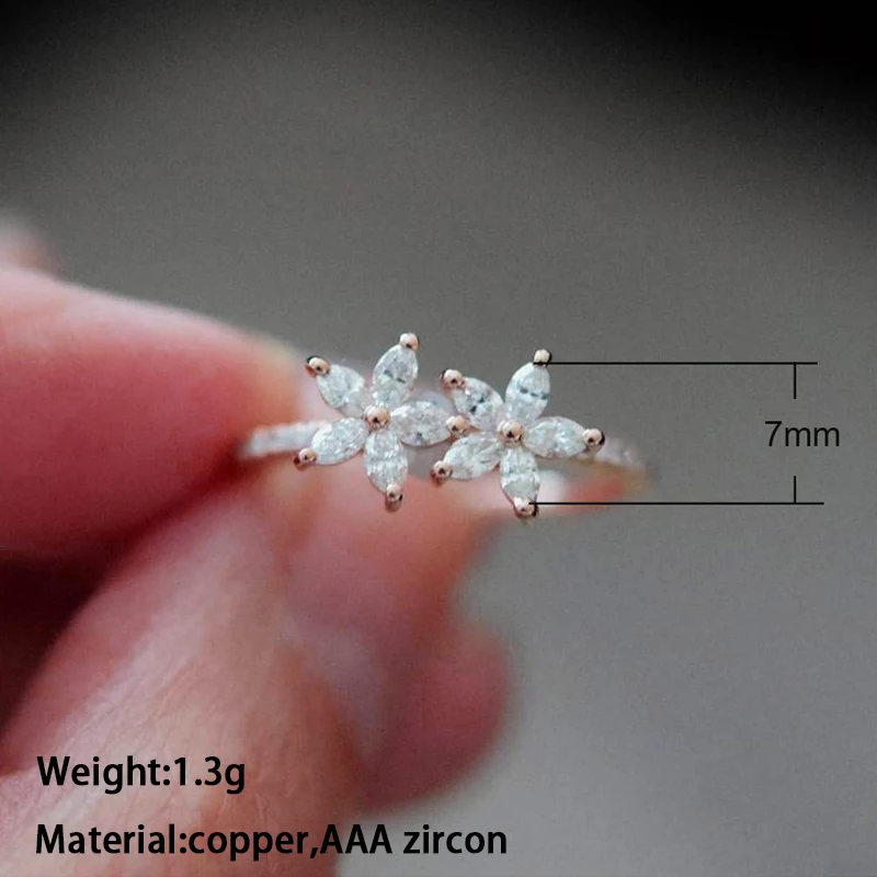 Cpop простые двойные кольца с цветами геометрические циркониевые обручальные