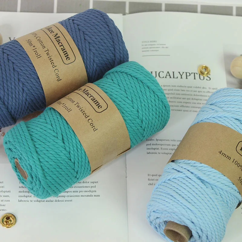 Веревка из 100% хлопка 4 мм цветная веревка бежевая витая для макраме домашний