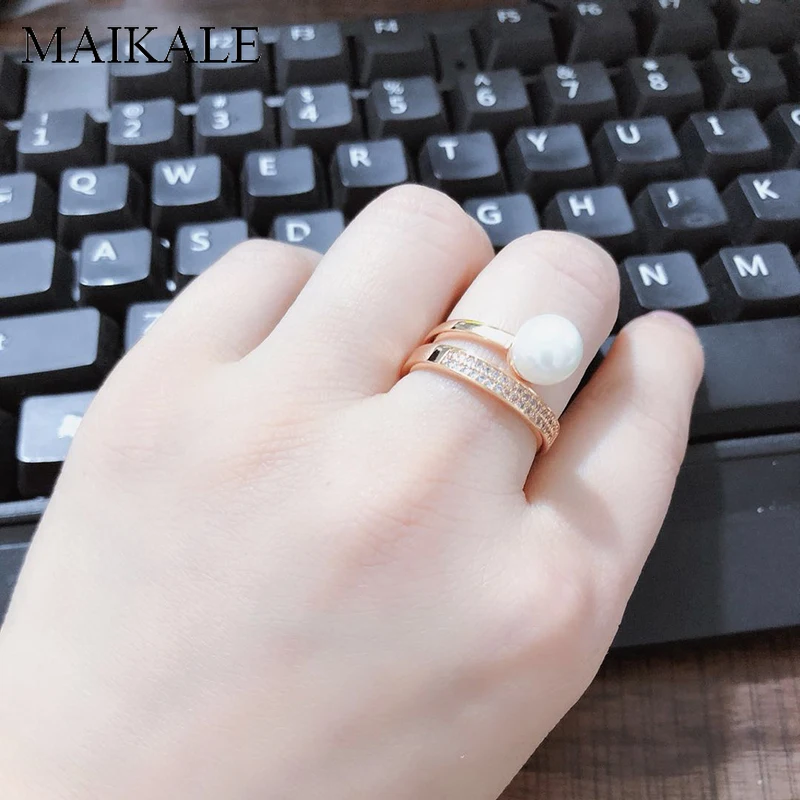 Женское кольцо с фианитом MAIKALE популярное инкрустированное жемчужинами