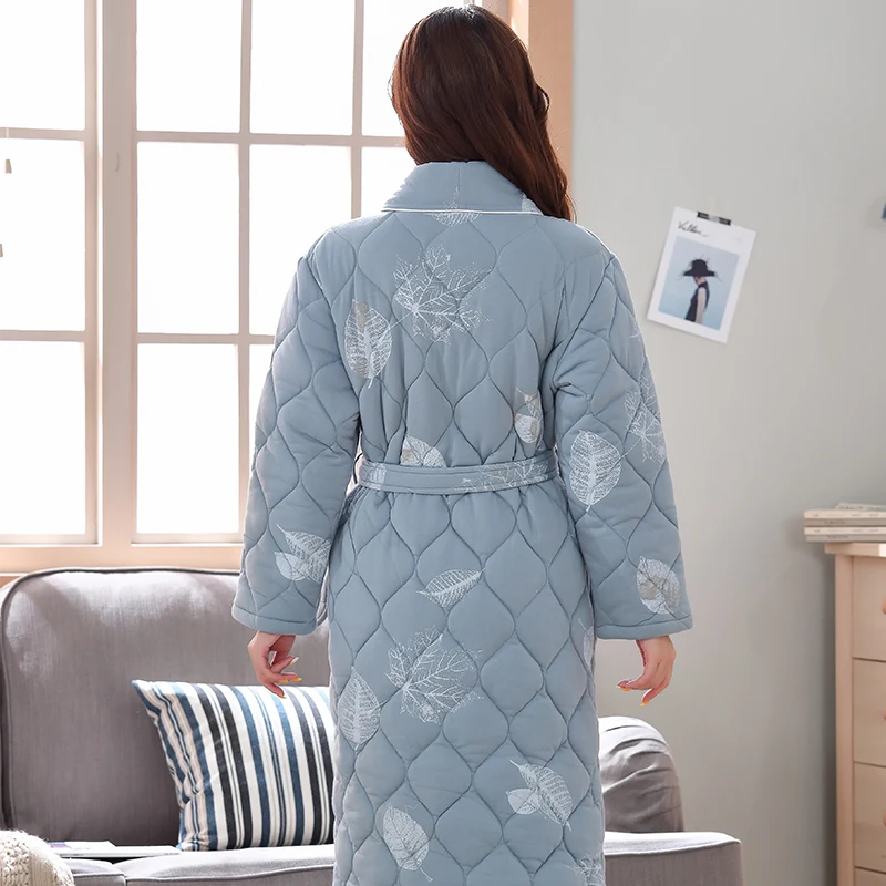 Winter Cotton Quilted Bathrobe Women Pajamas Womens Nightgowns Warm Robe Sleepwear M-3XL Robes