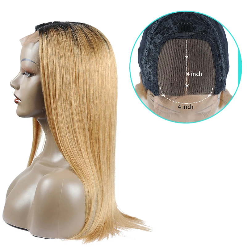 Kissmee блонд Омбре человеческие волосы парик цвет T1B/27 Remy прямые кружева закрытие 4*4