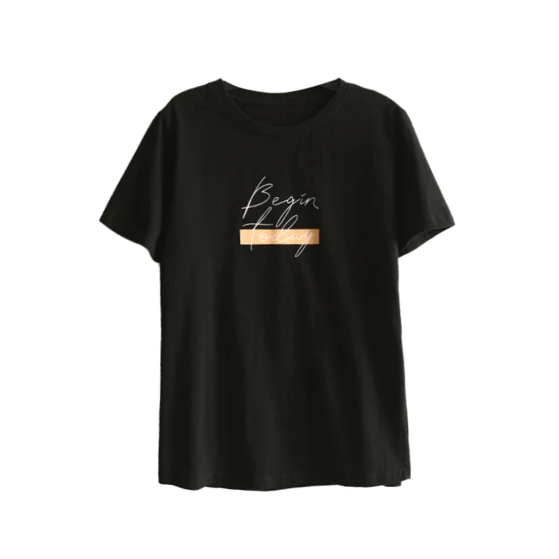 

100% Cotton Letter Print T-shirts Women O Neck Loose Casual Fashon 2020 Summer Woman T-shirts Basic Tops