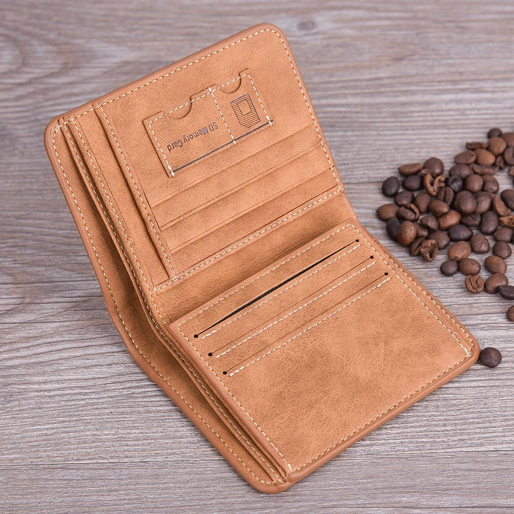 Кошелек мужской короткий из матовой кожи бумажник в стиле ретро тройного