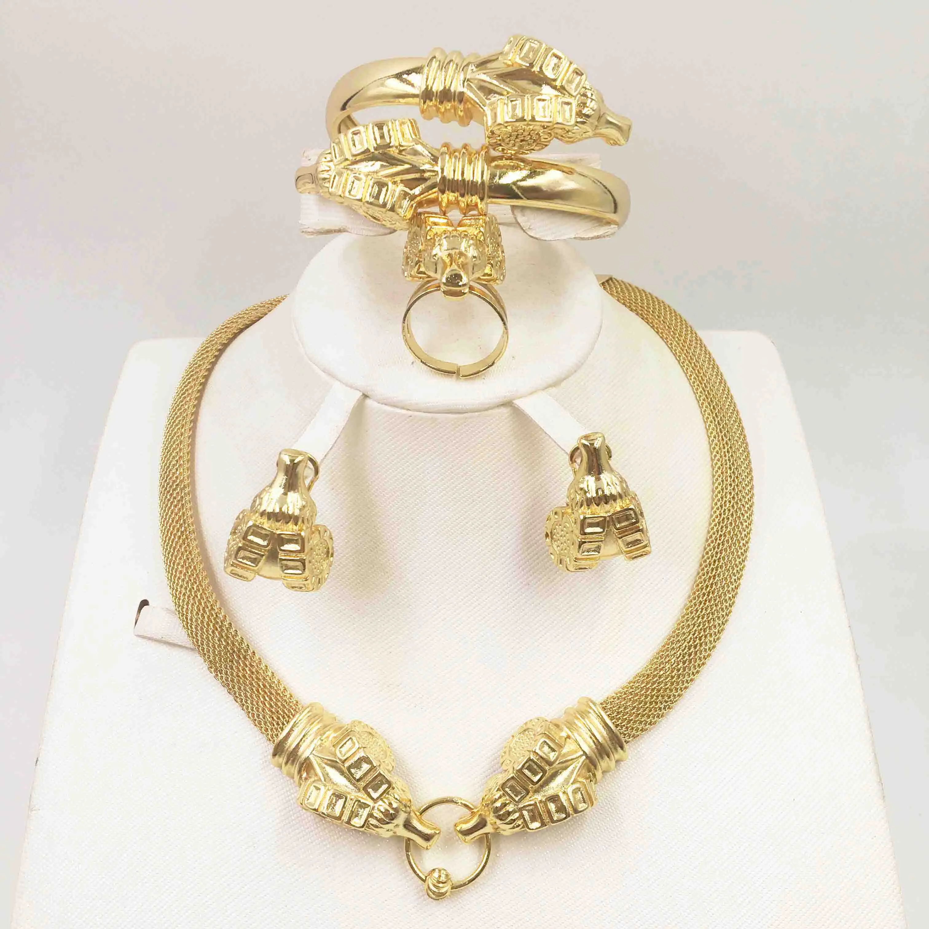 

Горячая мода Свадебный Дубай Африка Нигерия Африканский комплект ювелирных изделий золотого цвета ожерелье серьги романтическая женщина ...