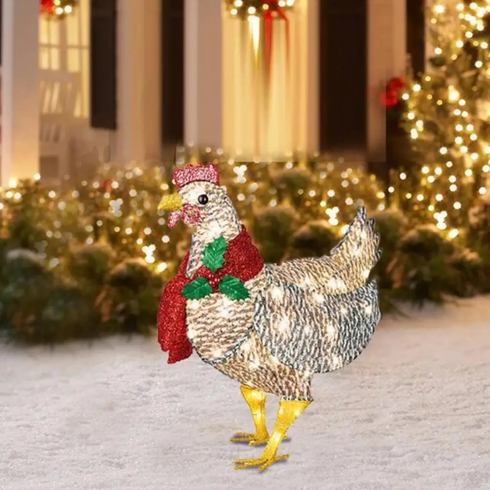 

New Courtyard Decoration Light-Up Chicken With Scarf Resin Lantern Chicken Sculpture Lawn Corridor Christmas Atmosphere Decor