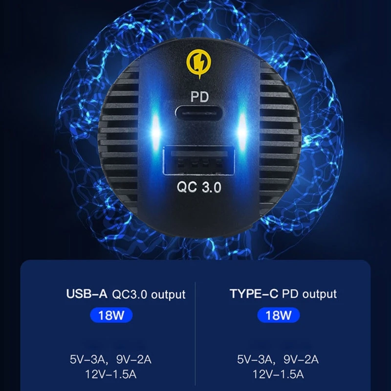 

Waterproof 12V 24V Car QC3.0 USB Type C PD Fast Charger Power Socket Panel with LED Voltmeter Switch for Car Boat Marine W91F