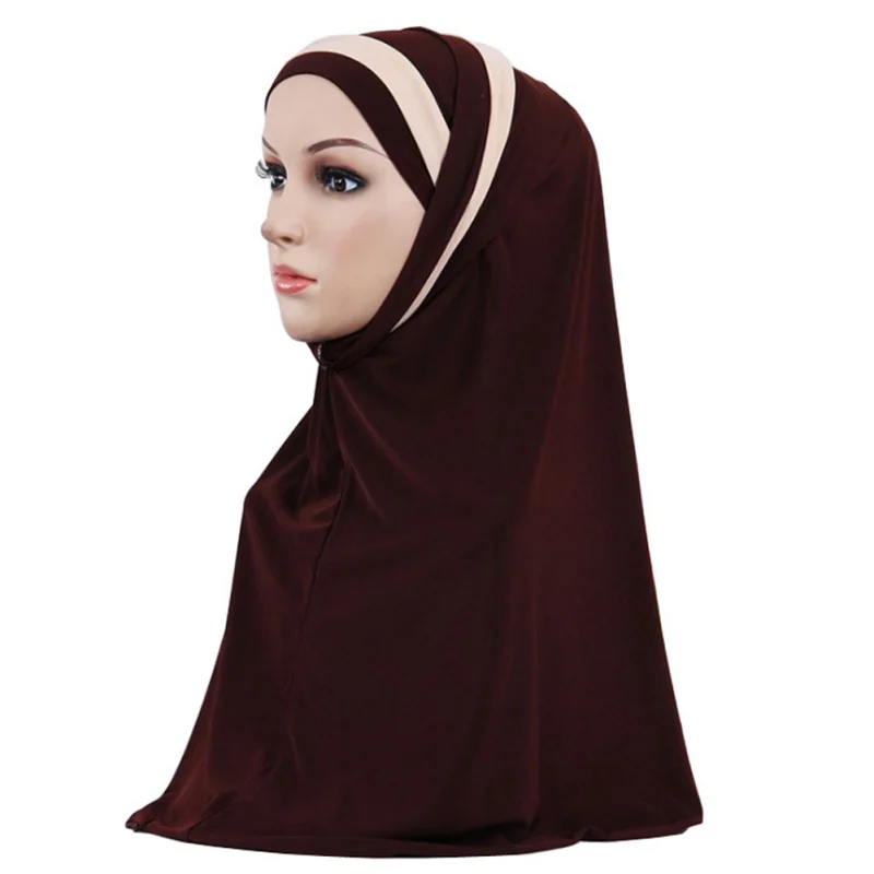 Исламский хиджаб для мусульманок тюрбан Джерси модный двойной цветной шарф