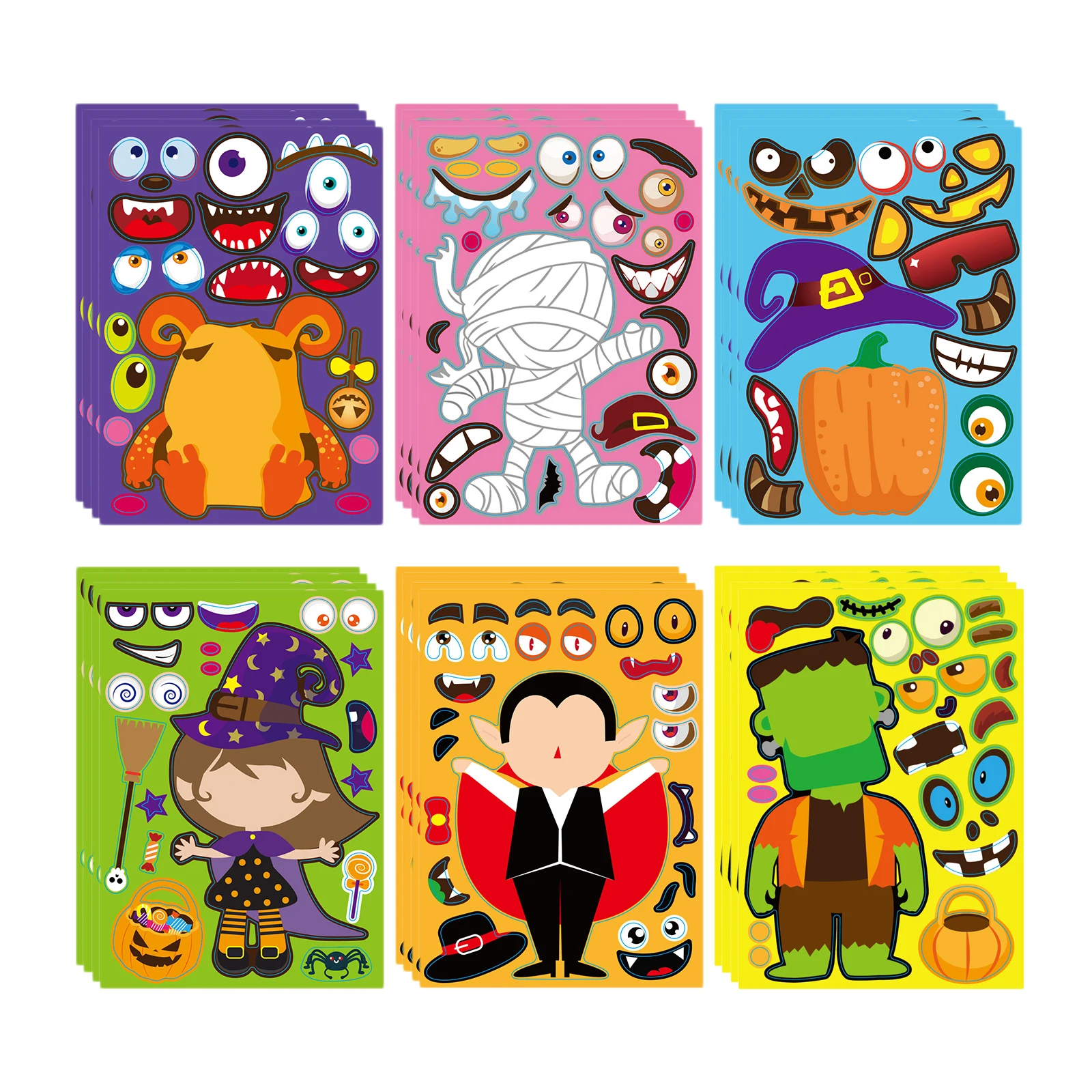 

24Pcs Halloween Make A Face Sticker Pumpkin Witch for Kids Toy