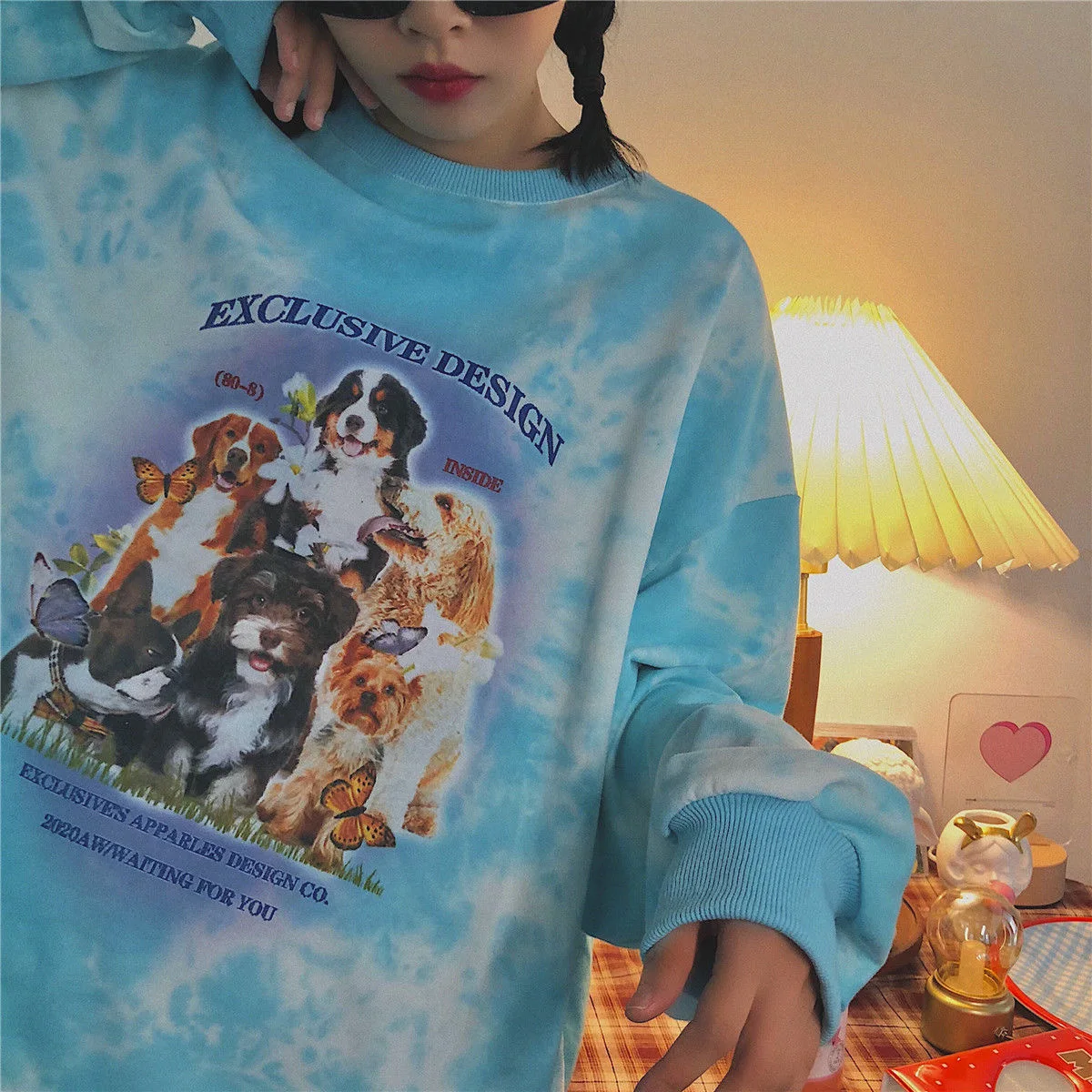 Женский винтажный пуловер с принтом свободный Свитшот оверсайз длинным рукавом