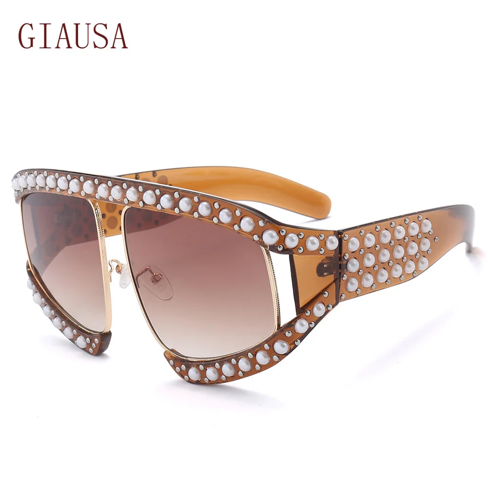 

GIAUSA Fashion large frame sunglasses 2021 new European and American pearl Sunglasses Street Fashion Sunglasses