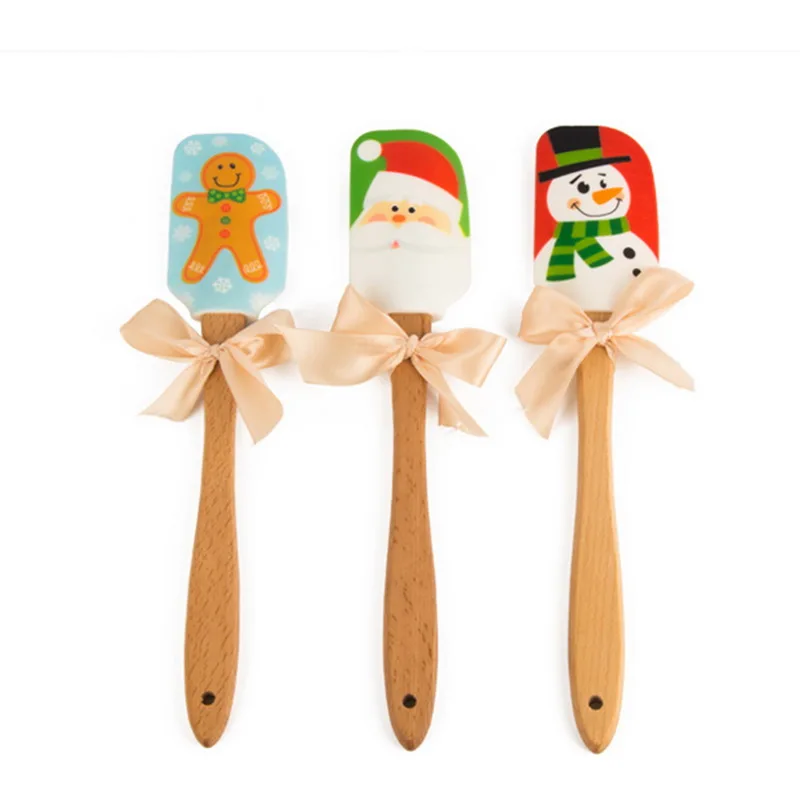 Kitchen 31x6cm Food Grade Silicone Butter Scraper Christmas Patterns Baking Tools Wooden Handle Cake Cream Mixing Cutter | Дом и сад
