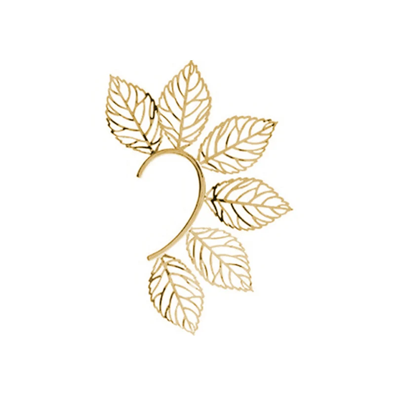 Женские серьги-клипсы с полыми листьями золотистого и серебристого цвета |