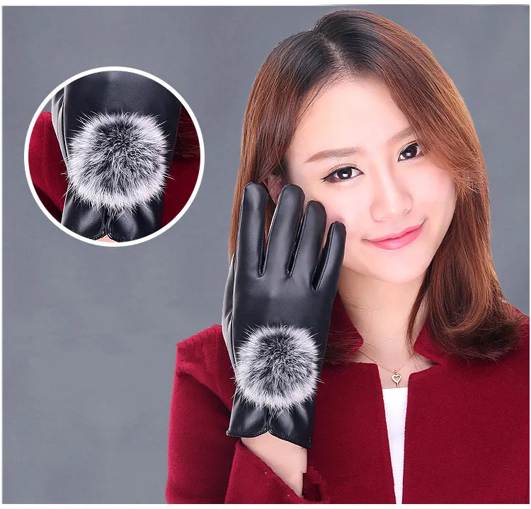 1 пара искусственная кожа модные женские зимние Элегантные перчатки кроличий мех