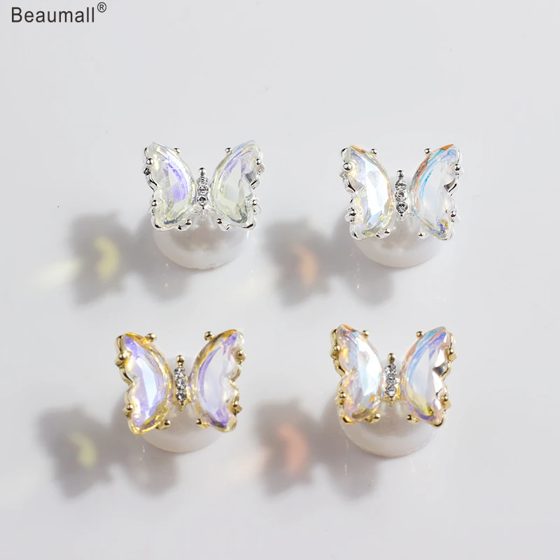 10 шт. элегантная Бабочка 3d Nail Art золотой сплав с украшением в виде кристаллов
