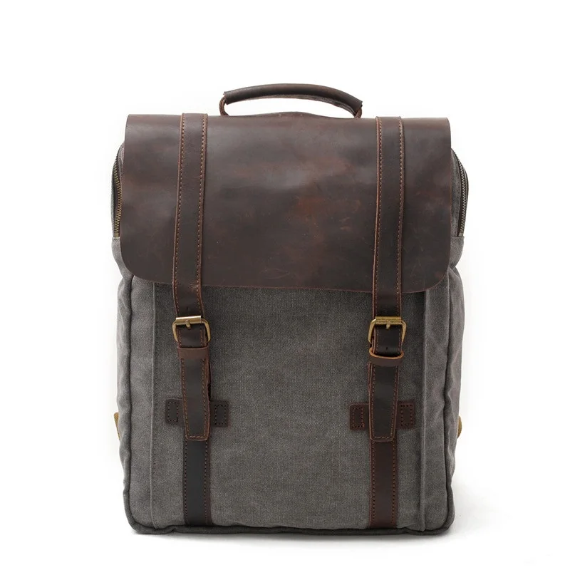 

15” Laptop Backpack Men Bag Casual England Style Leather School Bags For Teenager Daily Daypack Clamshell Portable Shoulder Bags