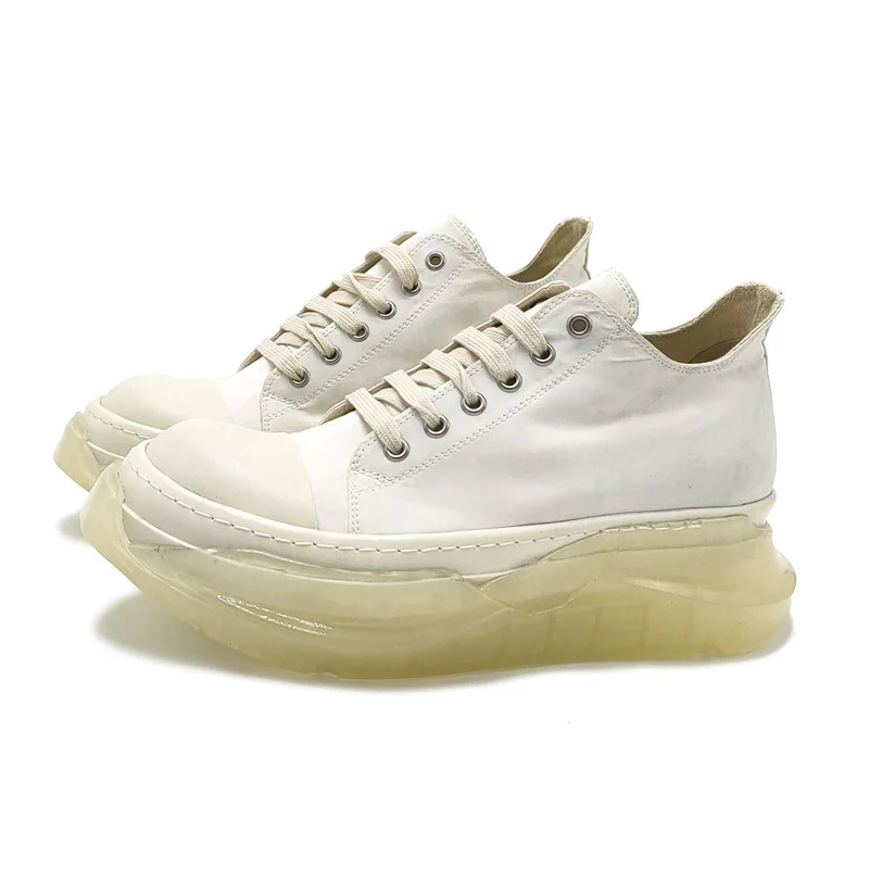 

Men's Shoes Fall New Low-Top Shoes Men's Casual Cowhide Lace-up Transparent Platform Heightened Sneakers Trendy Shoes