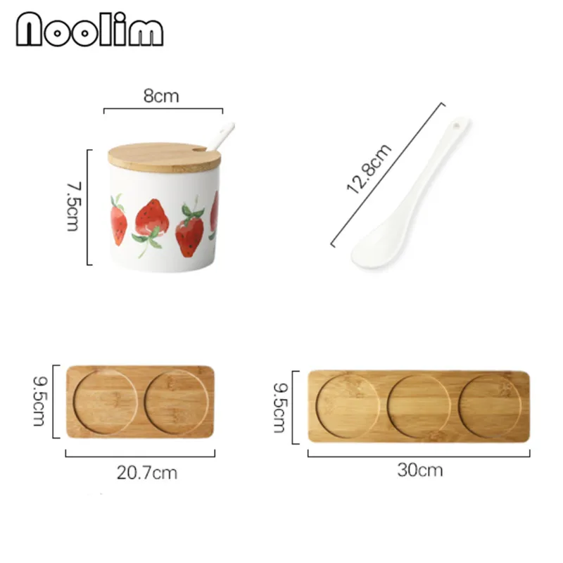 Strawberry Condiment Salt Tank Seasoning Box Nordic Style Jar Ceramic Spice with Bamboo Tray Set Kitchen Supplies | Дом и сад