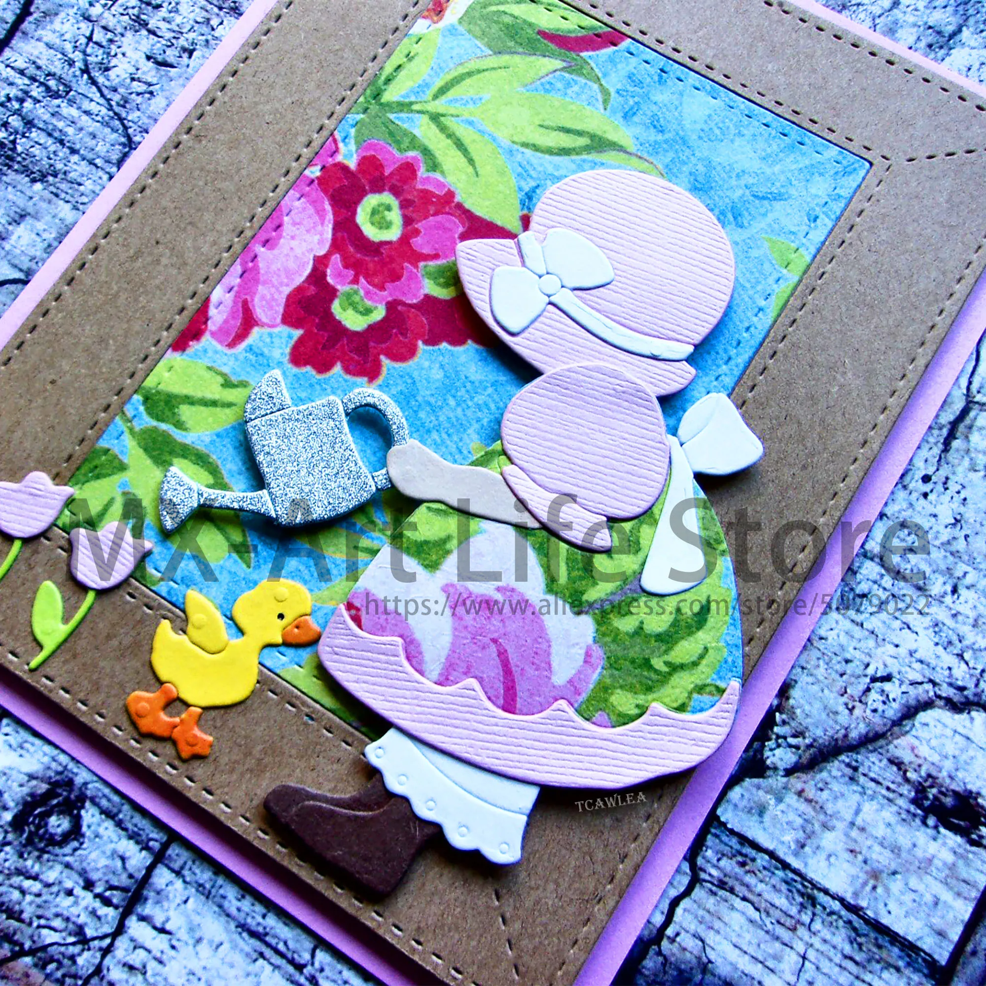 Милая девочка с шапкой и домашним животным металлические режущие штампы