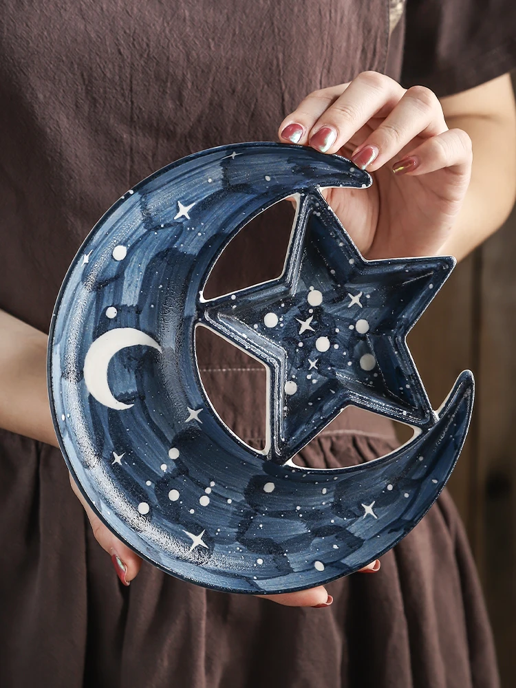 Plate Tray Dish Sauce Dipping Serving Platter Ornament Moon Star Home Decoration Celebration Ramadan Craft Placing