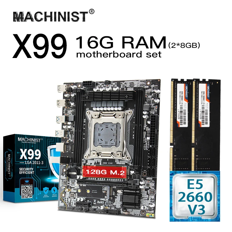 X99 материнская плата комплект с Ксеон E5 2660 V3 LGA 2011 3 Процессор 2*8 Гб (16 Гб) DDR4 память