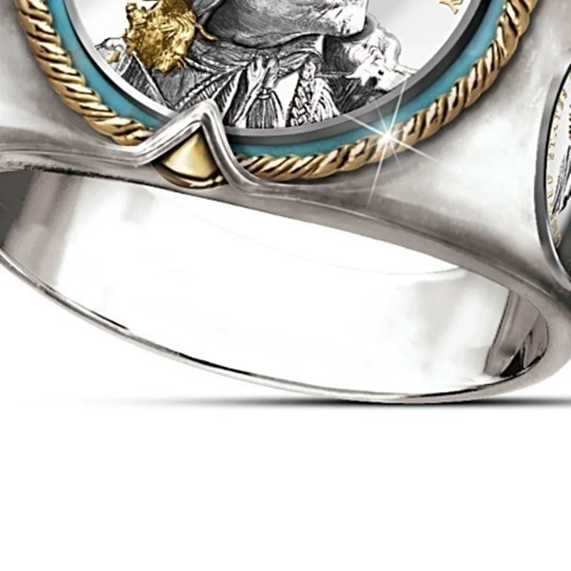 

OMHXZJ Wholesale RR1228 European Fashion Hot Fine Man Male Party Birthday Wedding Gift Vintage Indian Round 18KT White Gold Ring