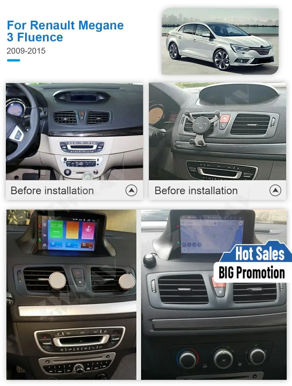 Автомобильный стерео DVD плеер на Android 10 GPS навигация ГЛОНАСС для Renault Megane 3 Fluence 2009