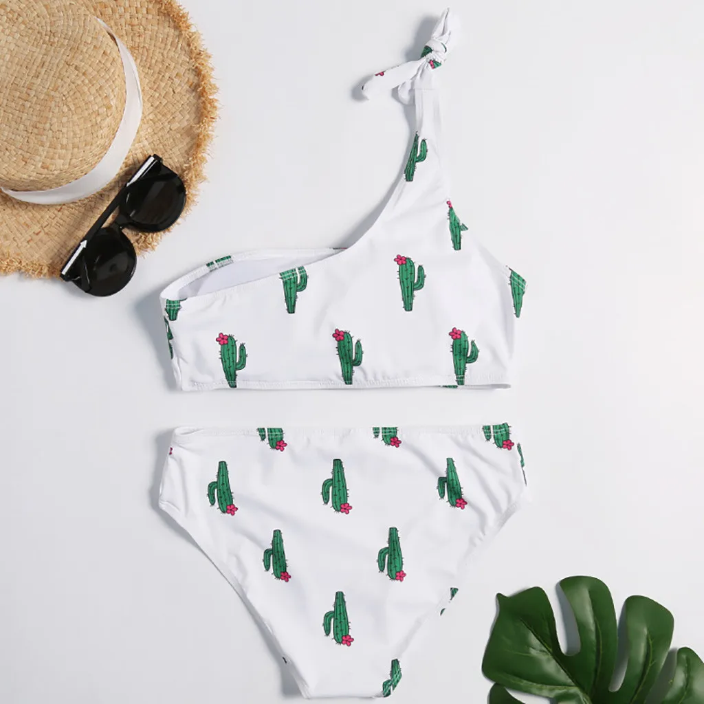 Купальник на одно плечо с принтом кактуса бандажный купальник высокой талией и