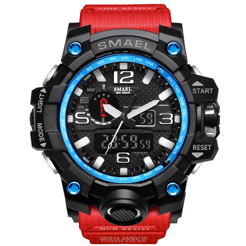 1545 Red Blue SMAEL брендовые Модные мужские спортивные часы Мужские Аналоговые кварцевые часы военные часы мужские S Shock часы мужские 1545 relogios masculino - Цвет: 1545 Red Blue